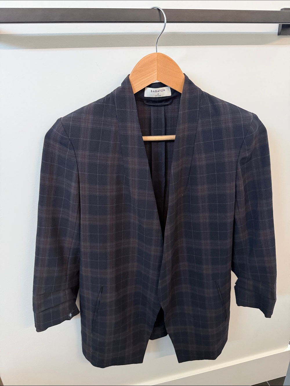 Babaton Navy and brown Plaid Blazer size 0